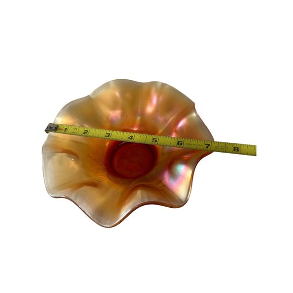 Vintage marigold fluted 7 inch floral depression glass bowl - Picture 5 of 6